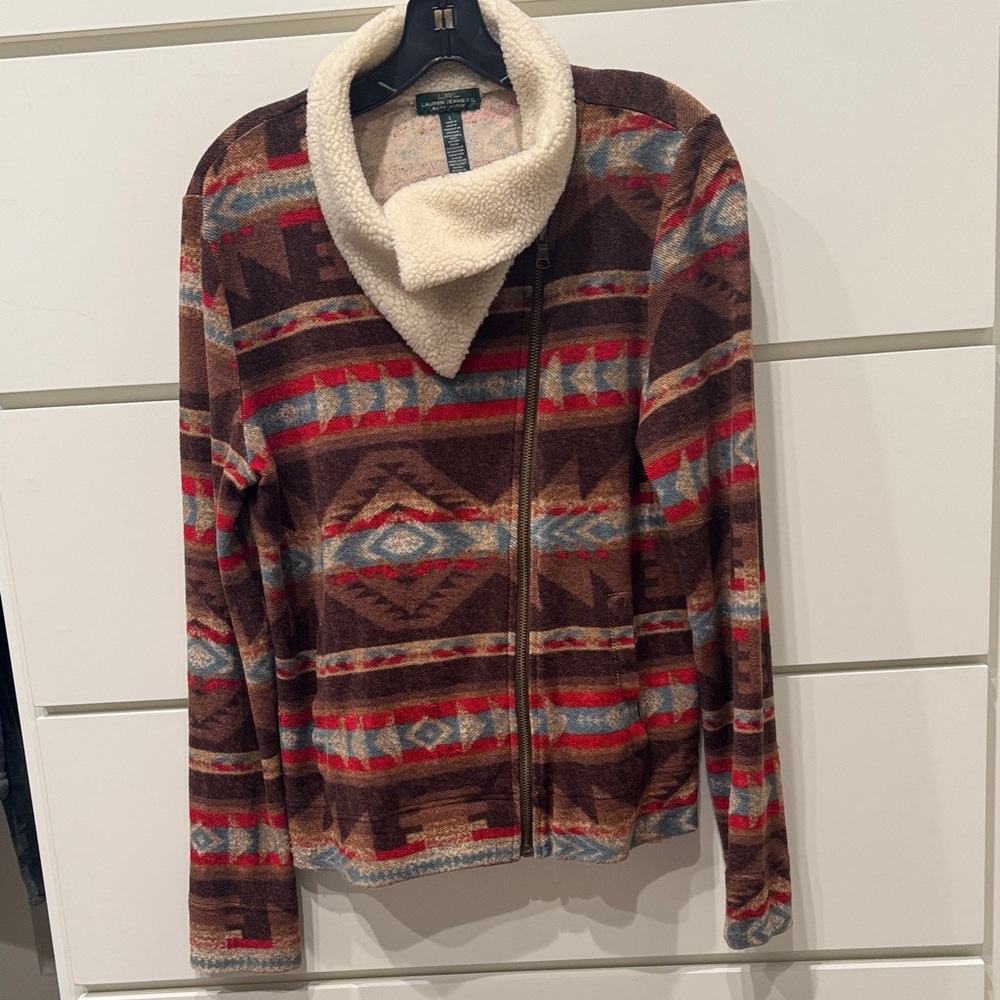 Lauren Jeans Co Ralph Lauren Tribal Pattern Fleece Jacket with Sherpa Collar